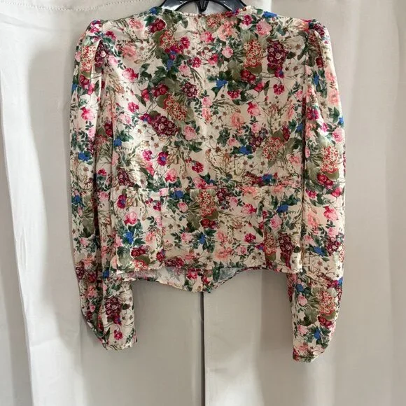 Zara Women Top Small Babydoll Romantic Floral Cropped Button Up Satiny Y2K 18126 - Picture 2 of 7